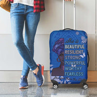 African Women Luggage Cover Black Beautiful Brave and Bressed - Blue Color - Wonder Print Shop