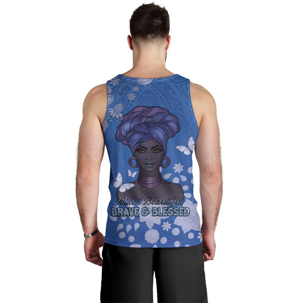 African Women Men Tank Top Black Beautiful Brave and Bressed - Blue Color - Wonder Print Shop