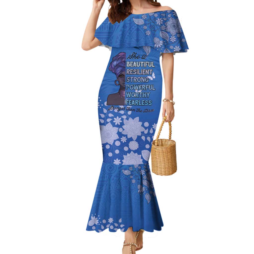 African Women Mermaid Dress Black Beautiful Brave and Bressed - Blue Color - Wonder Print Shop