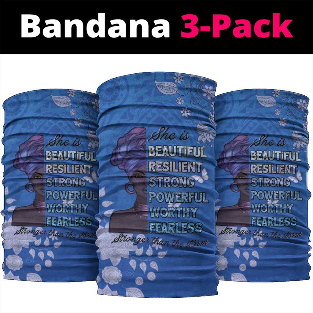 African Women Neck Gaiter Black Beautiful Brave and Bressed - Blue Color - Wonder Print Shop