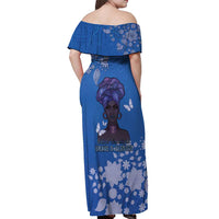 African Women Off Shoulder Maxi Dress Black Beautiful Brave and Bressed - Blue Color - Wonder Print Shop
