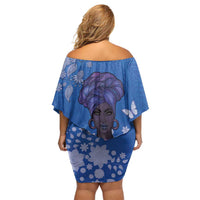 African Women Off Shoulder Short Dress Black Beautiful Brave and Bressed - Blue Color - Wonder Print Shop