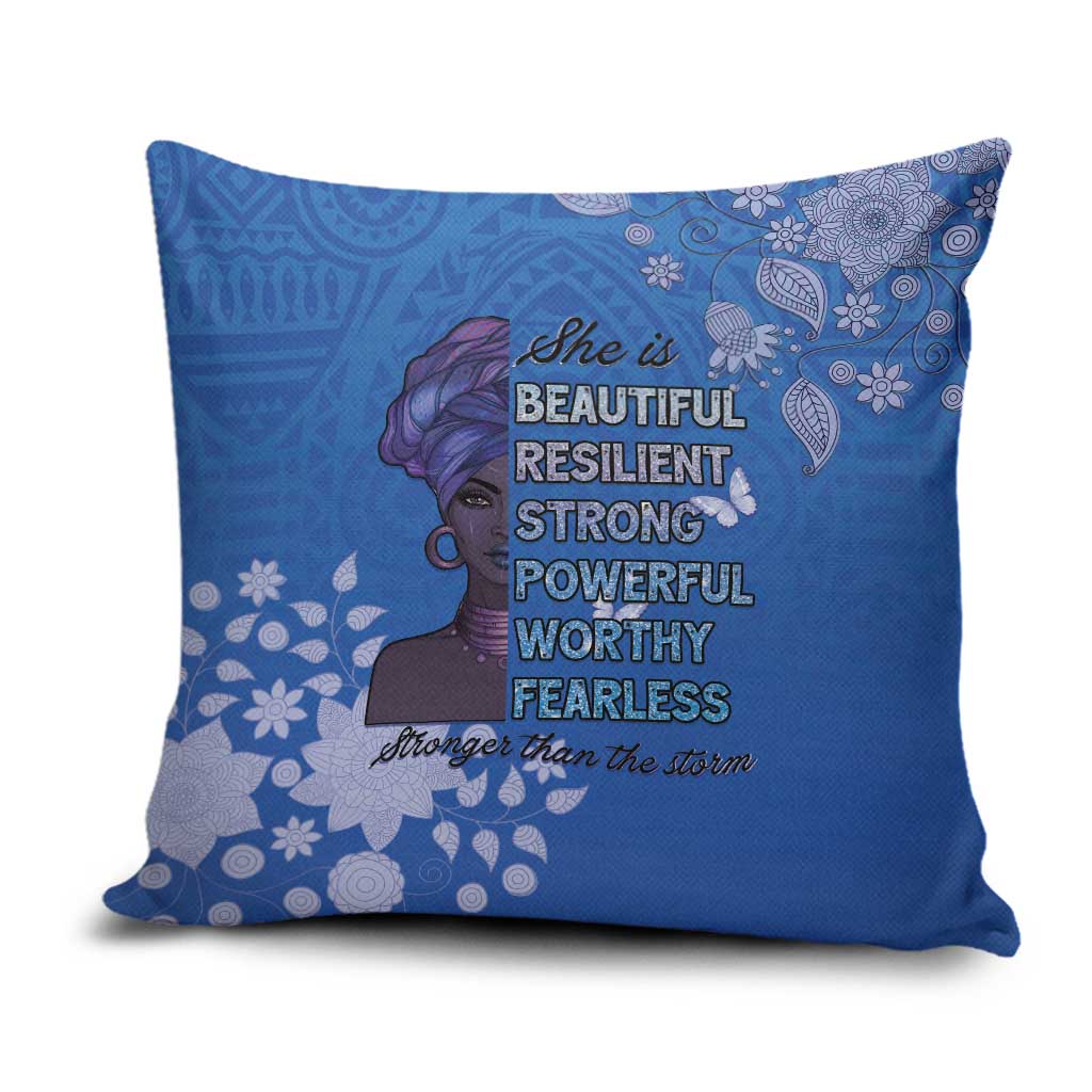 African Women Pillow Cover Black Beautiful Brave and Bressed - Blue Color - Wonder Print Shop