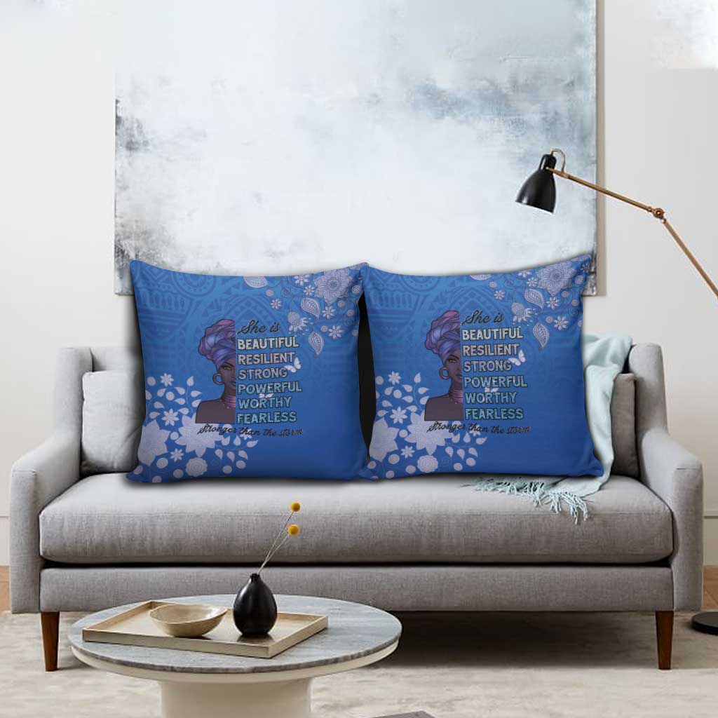 African Women Pillow Cover Black Beautiful Brave and Bressed - Blue Color - Wonder Print Shop