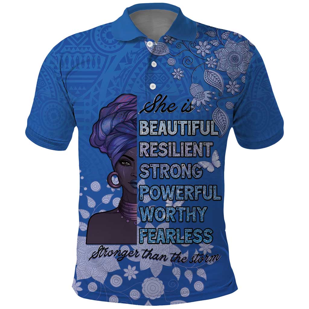African Women Polo Shirt Black Beautiful Brave and Bressed - Blue Color - Wonder Print Shop