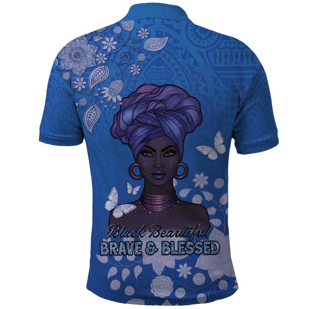 African Women Polo Shirt Black Beautiful Brave and Bressed - Blue Color - Wonder Print Shop