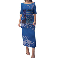 African Women Puletasi Black Beautiful Brave and Bressed - Blue Color - Wonder Print Shop