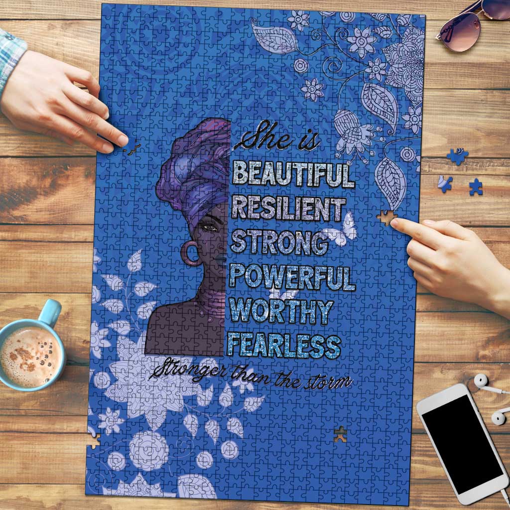 African Women Puzzle Black Beautiful Brave and Bressed - Blue Color - Wonder Print Shop
