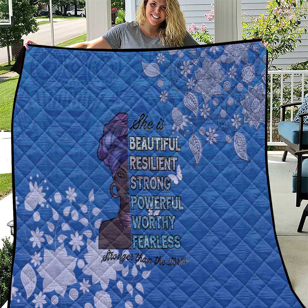 African Women Quilt Black Beautiful Brave and Bressed - Blue Color - Wonder Print Shop