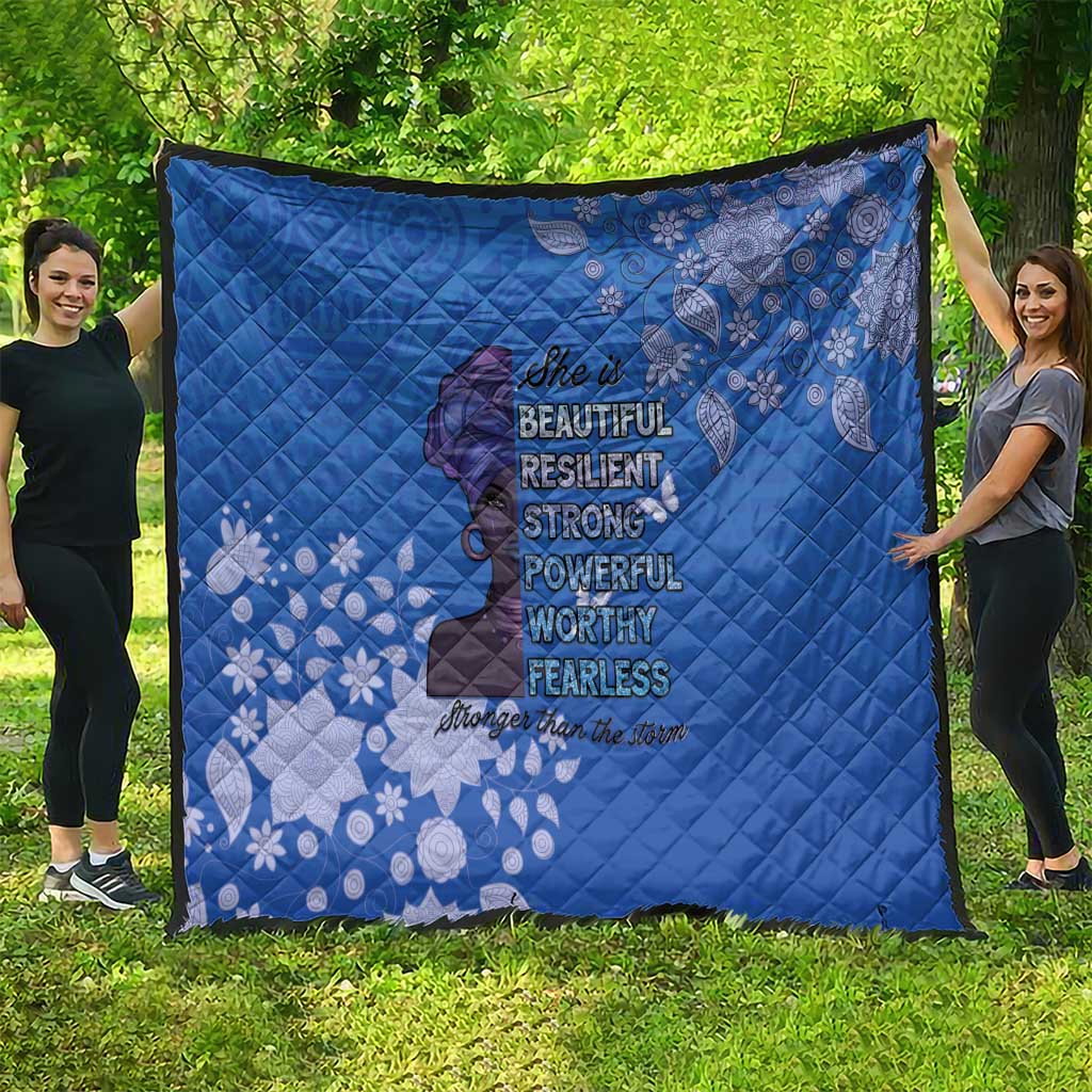African Women Quilt Black Beautiful Brave and Bressed - Blue Color - Wonder Print Shop