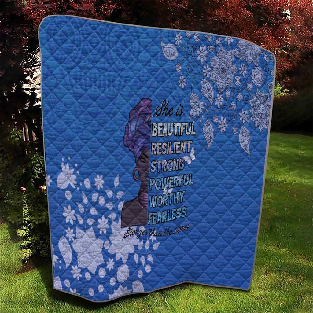 African Women Quilt Black Beautiful Brave and Bressed - Blue Color - Wonder Print Shop