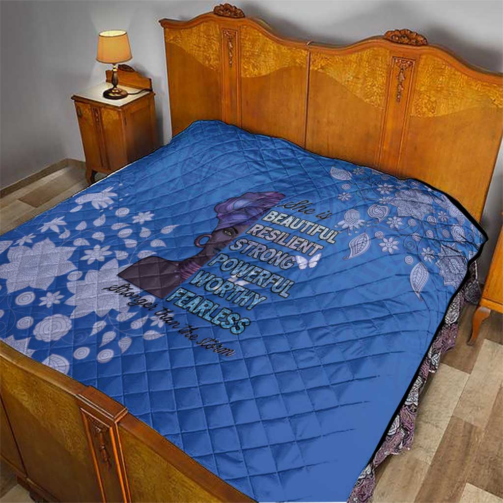 African Women Quilt Black Beautiful Brave and Bressed - Blue Color - Wonder Print Shop