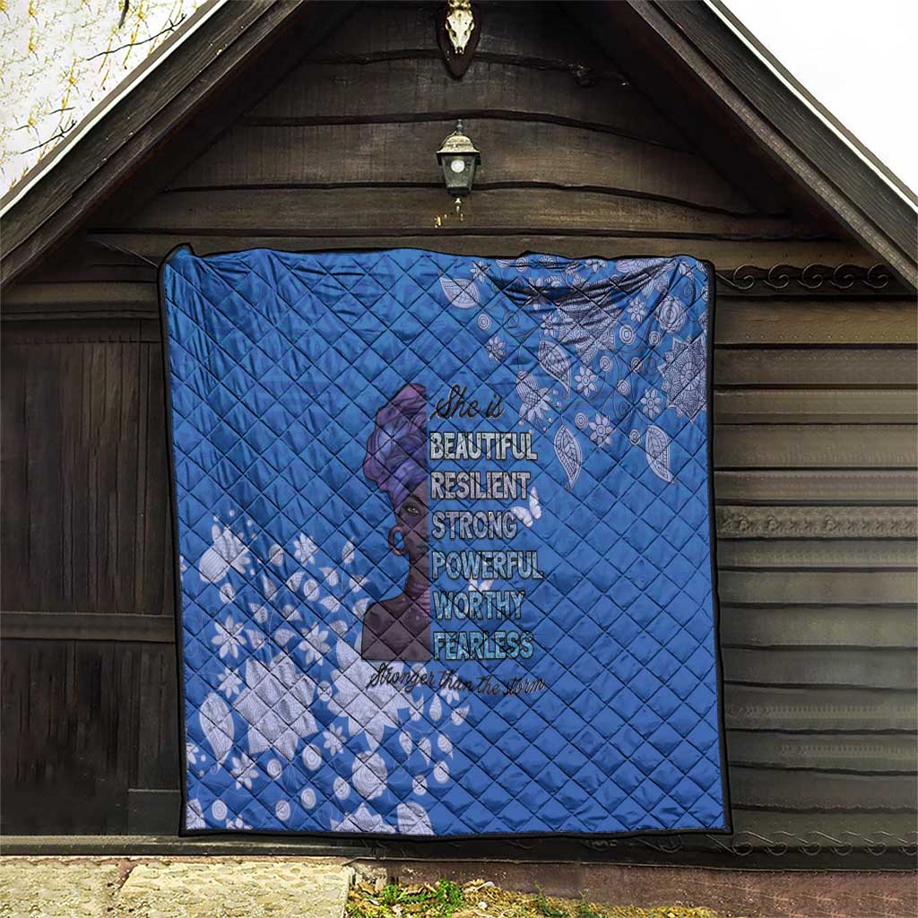 African Women Quilt Black Beautiful Brave and Bressed - Blue Color - Wonder Print Shop