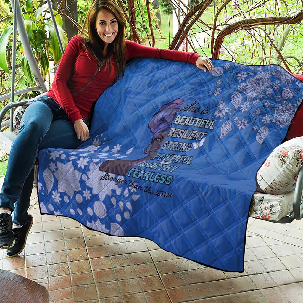 African Women Quilt Black Beautiful Brave and Bressed - Blue Color - Wonder Print Shop