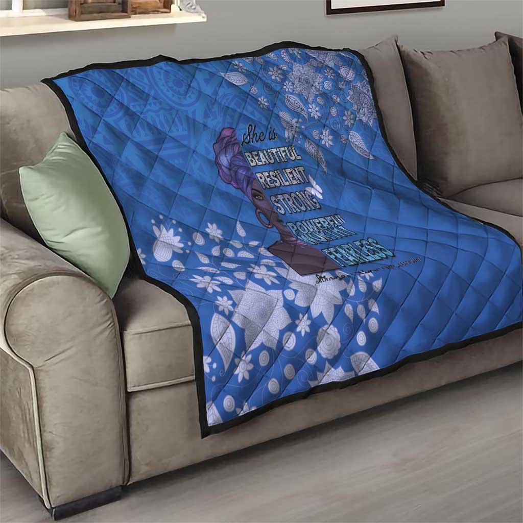 African Women Quilt Black Beautiful Brave and Bressed - Blue Color - Wonder Print Shop
