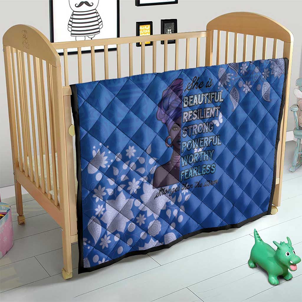 African Women Quilt Black Beautiful Brave and Bressed - Blue Color - Wonder Print Shop