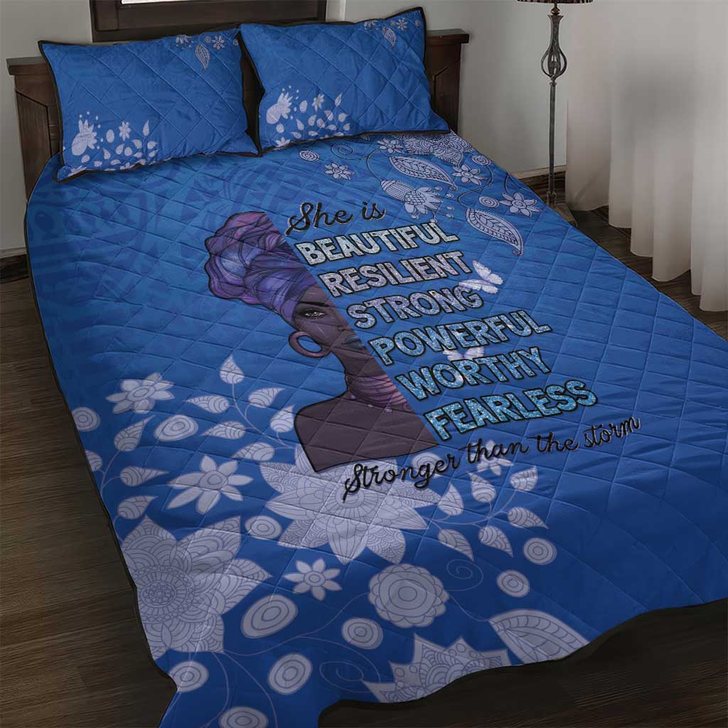 African Women Quilt Bed Set Black Beautiful Brave and Bressed - Blue Color - Wonder Print Shop