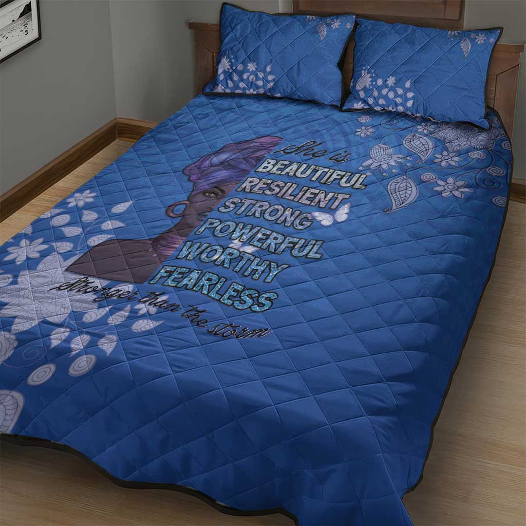 African Women Quilt Bed Set Black Beautiful Brave and Bressed - Blue Color - Wonder Print Shop