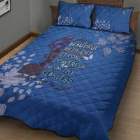 African Women Quilt Bed Set Black Beautiful Brave and Bressed - Blue Color - Wonder Print Shop