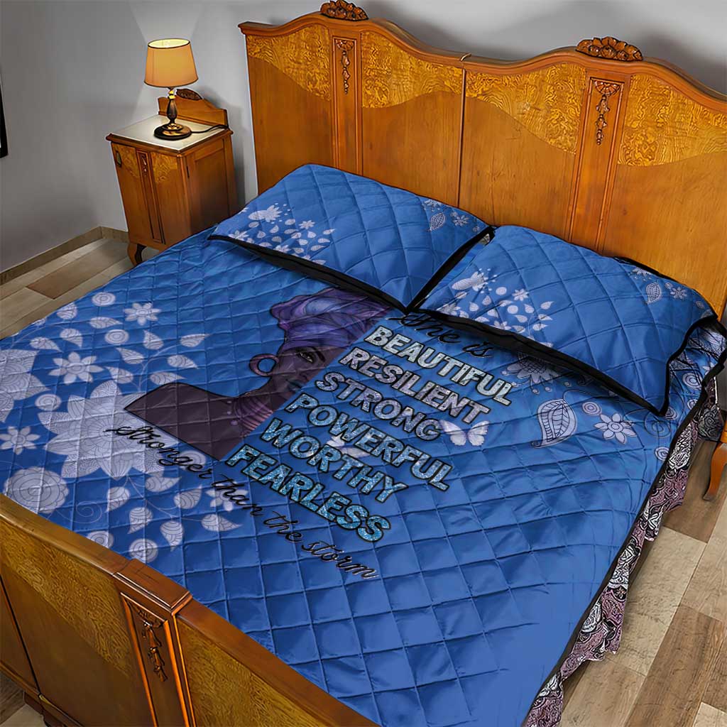 African Women Quilt Bed Set Black Beautiful Brave and Bressed - Blue Color - Wonder Print Shop