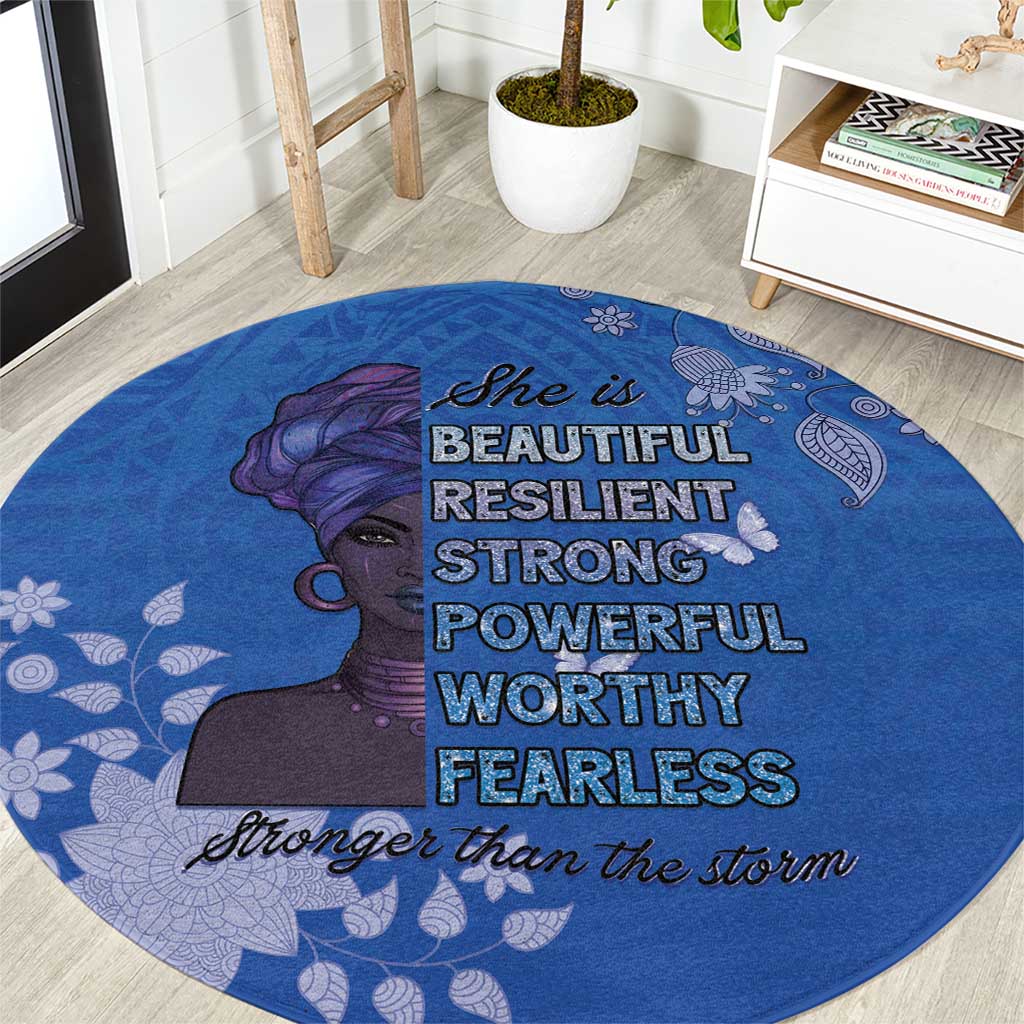 African Women Round Carpet Black Beautiful Brave and Bressed - Blue Color - Wonder Print Shop