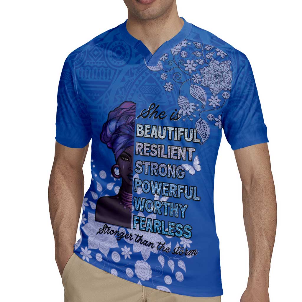 African Women Rugby Jersey Black Beautiful Brave and Bressed - Blue Color - Wonder Print Shop