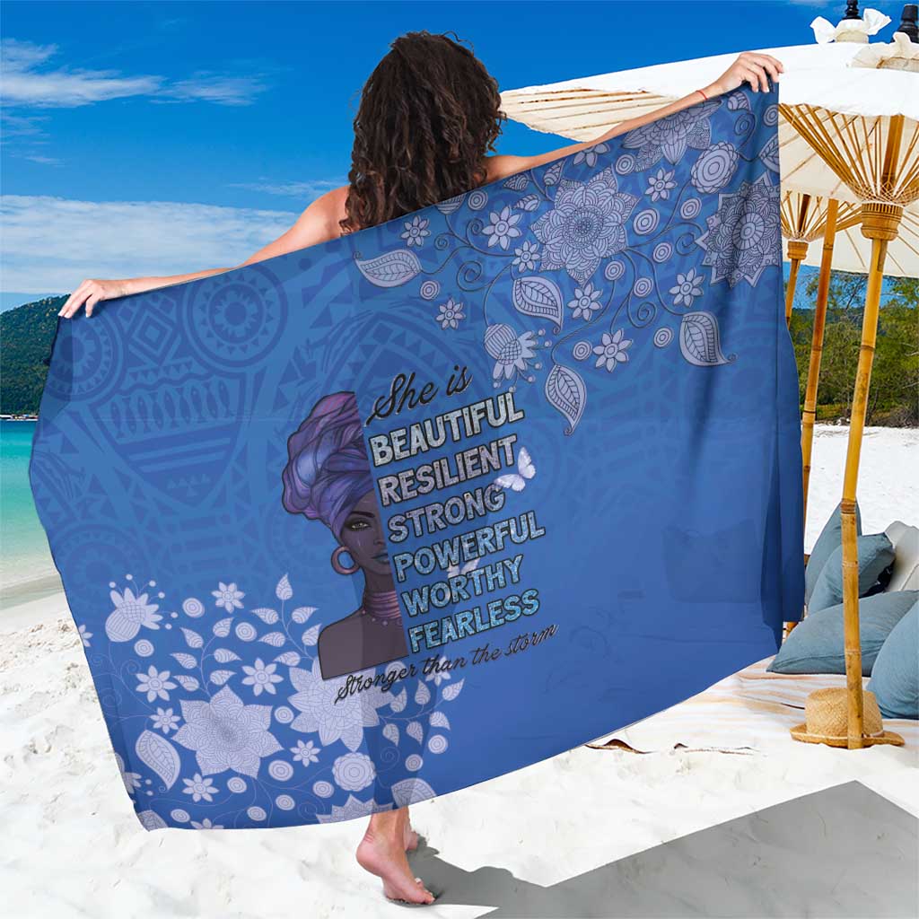 African Women Sarong Black Beautiful Brave and Bressed - Blue Color - Wonder Print Shop