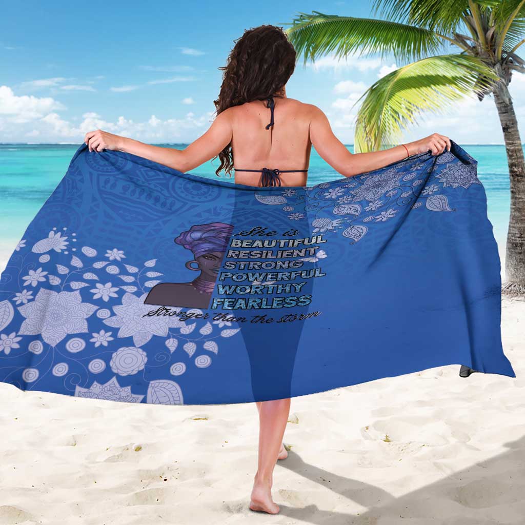 African Women Sarong Black Beautiful Brave and Bressed - Blue Color - Wonder Print Shop
