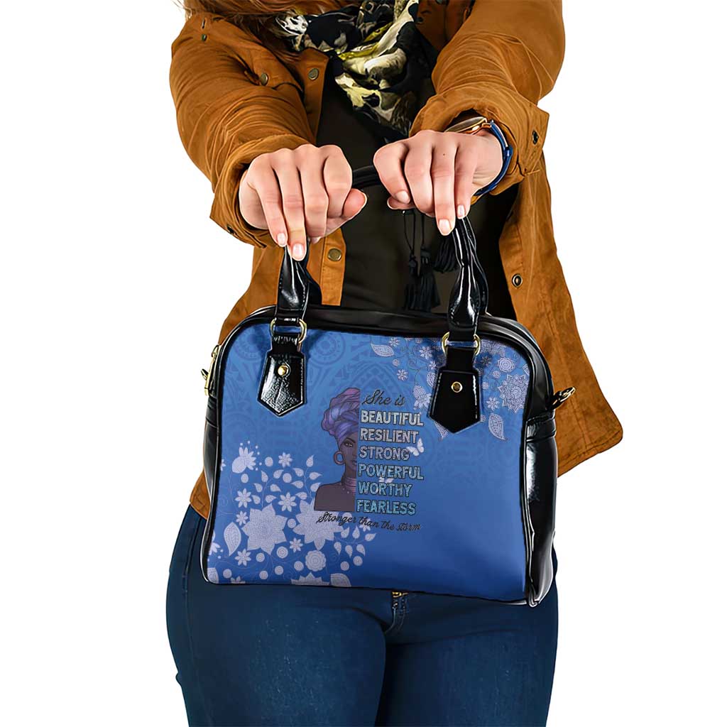African Women Shoulder Handbag Black Beautiful Brave and Bressed - Blue Color - Wonder Print Shop