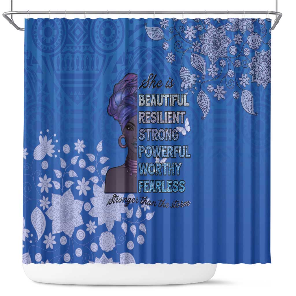 African Women Shower Curtain Black Beautiful Brave and Bressed - Blue Color - Wonder Print Shop