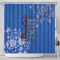 African Women Shower Curtain Black Beautiful Brave and Bressed - Blue Color - Wonder Print Shop