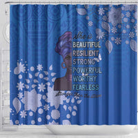 African Women Shower Curtain Black Beautiful Brave and Bressed - Blue Color - Wonder Print Shop
