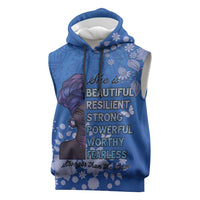 African Women Sleeveless Hoodie Black Beautiful Brave and Bressed - Blue Color - Wonder Print Shop