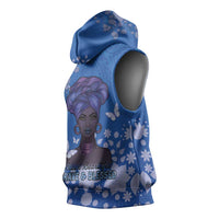 African Women Sleeveless Hoodie Black Beautiful Brave and Bressed - Blue Color - Wonder Print Shop