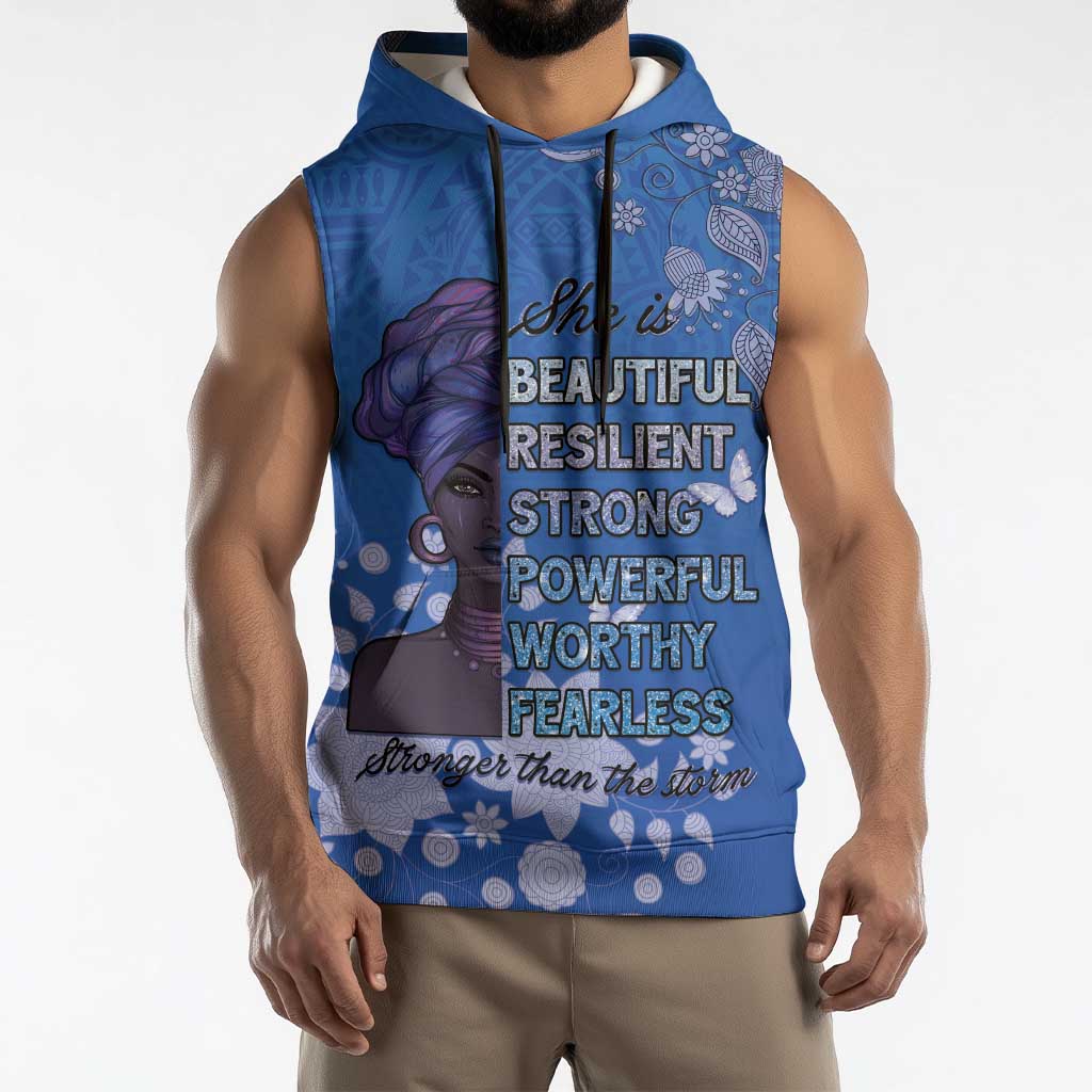 African Women Sleeveless Hoodie Black Beautiful Brave and Bressed - Blue Color - Wonder Print Shop