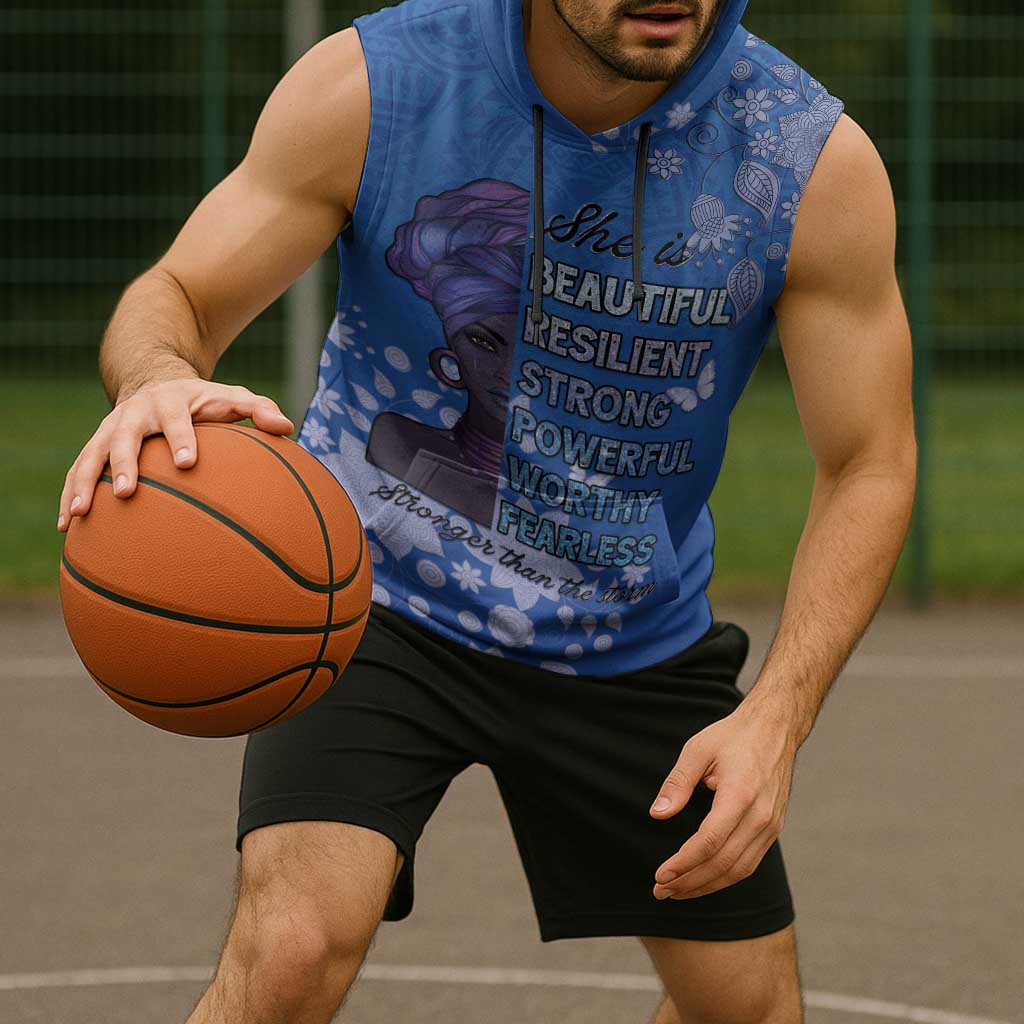 African Women Sleeveless Hoodie Black Beautiful Brave and Bressed - Blue Color - Wonder Print Shop