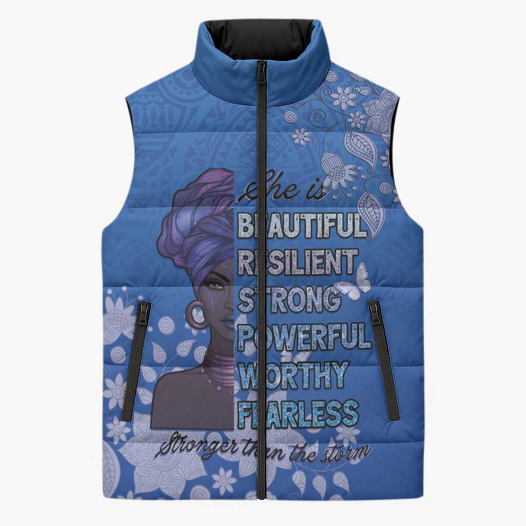 African Women Sleeveless Puffer Jacket Black Beautiful Brave and Bressed - Blue Color - Wonder Print Shop