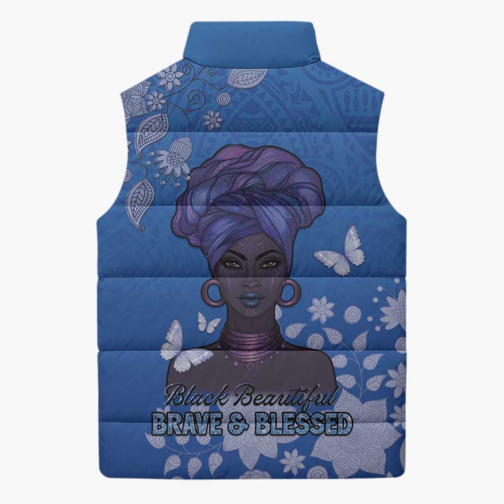African Women Sleeveless Puffer Jacket Black Beautiful Brave and Bressed - Blue Color - Wonder Print Shop