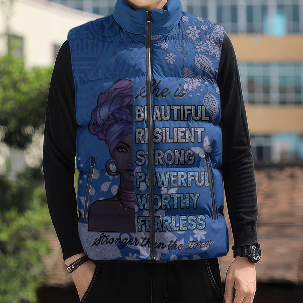 African Women Sleeveless Puffer Jacket Black Beautiful Brave and Bressed - Blue Color - Wonder Print Shop