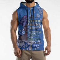 African Women Sleeveless Zip Hoodie Black Beautiful Brave and Bressed - Blue Color - Wonder Print Shop