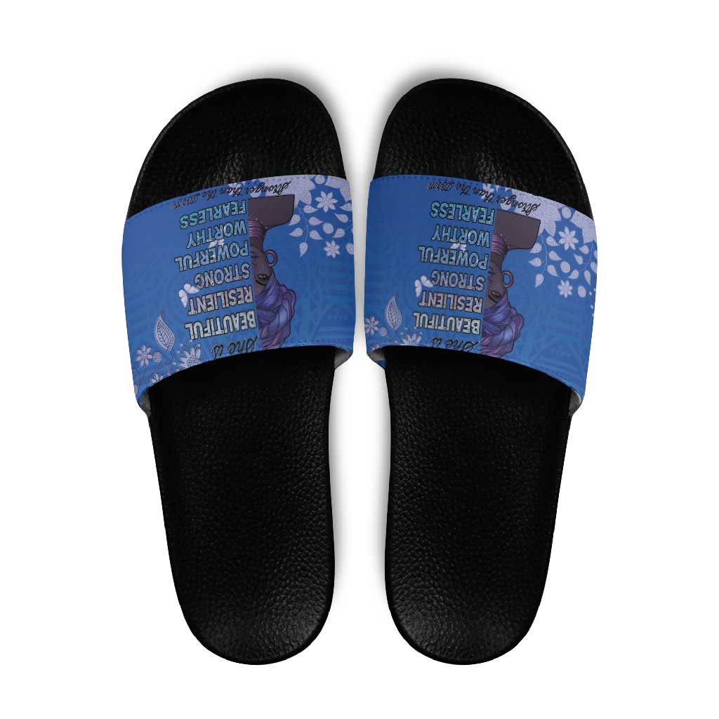 African Women Slide Sandals Black Beautiful Brave and Bressed - Blue Color - Wonder Print Shop