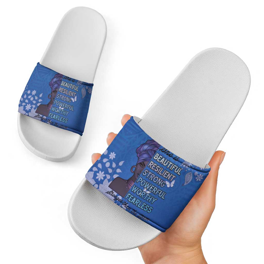 African Women Slide Sandals Black Beautiful Brave and Bressed - Blue Color - Wonder Print Shop