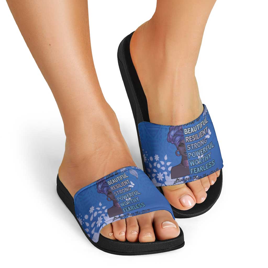 African Women Slide Sandals Black Beautiful Brave and Bressed - Blue Color - Wonder Print Shop