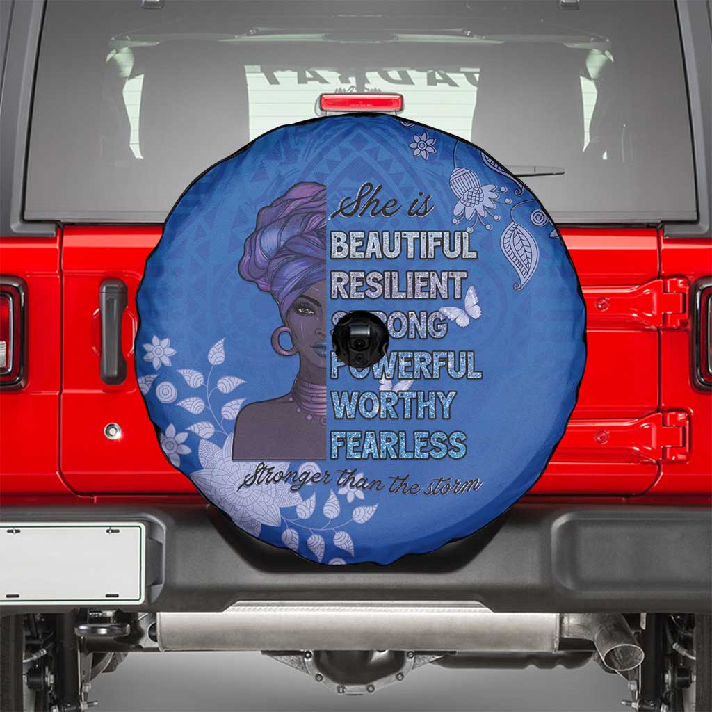 African Women Spare Tire Cover Black Beautiful Brave and Bressed - Blue Color - Wonder Print Shop