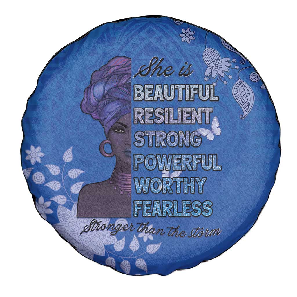 African Women Spare Tire Cover Black Beautiful Brave and Bressed - Blue Color - Wonder Print Shop