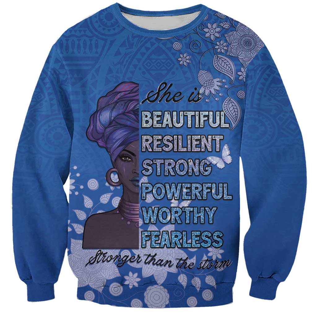 African Women Sweatshirt Black Beautiful Brave and Bressed - Blue Color - Wonder Print Shop