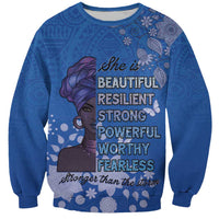 African Women Sweatshirt Black Beautiful Brave and Bressed - Blue Color - Wonder Print Shop