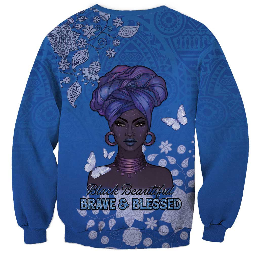 African Women Sweatshirt Black Beautiful Brave and Bressed - Blue Color - Wonder Print Shop
