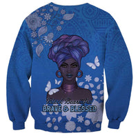 African Women Sweatshirt Black Beautiful Brave and Bressed - Blue Color - Wonder Print Shop