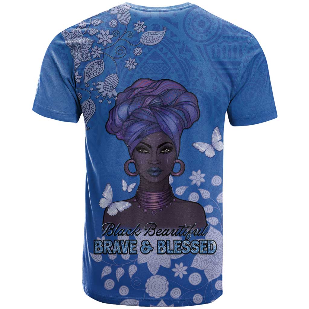 African Women T Shirt Black Beautiful Brave and Bressed - Blue Color - Wonder Print Shop